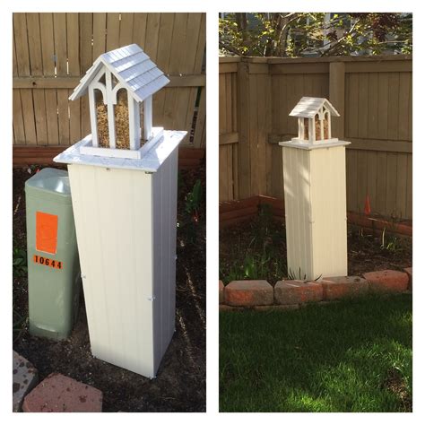 how to cover up electrical box in yard|hiding utility boxes in yard.